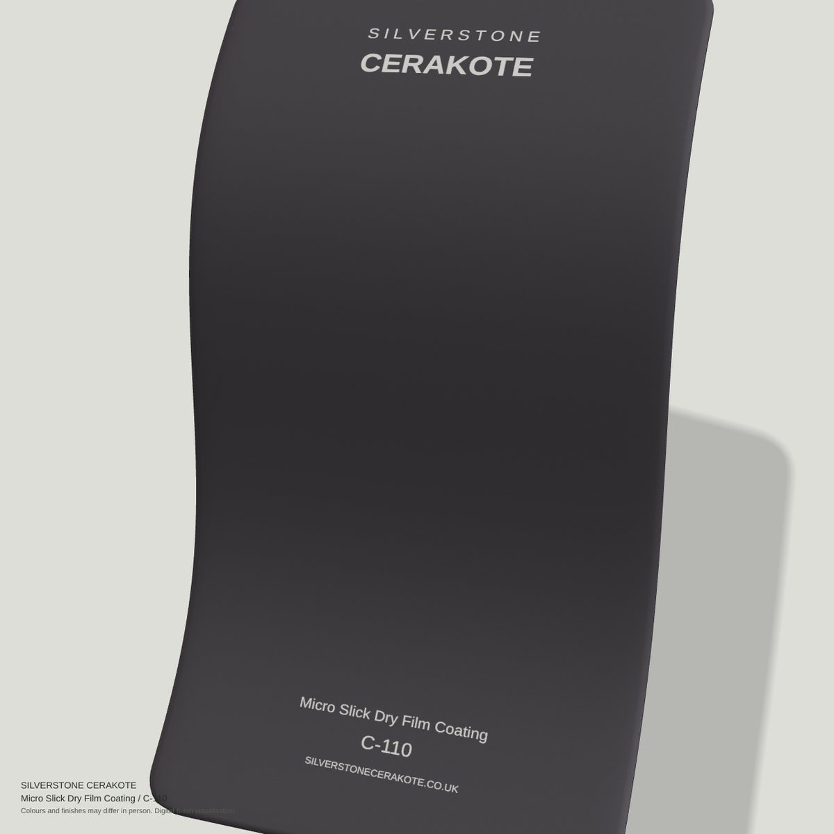 Micro Slick Dry Film Coating C-110 Cerakote finish on a Silverstone Cerakote sample swatch (digital visualisation)