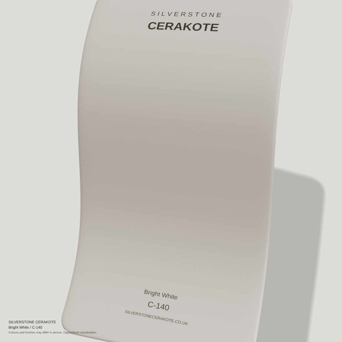 Bright White C-140 Cerakote finish on a Silverstone Cerakote sample swatch (digital visualisation)