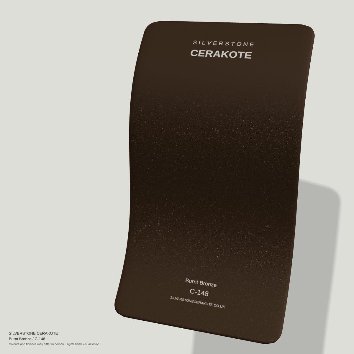 Burnt Bronze C-148 Cerakote finish on a Silverstone Cerakote sample swatch (digital visualisation)