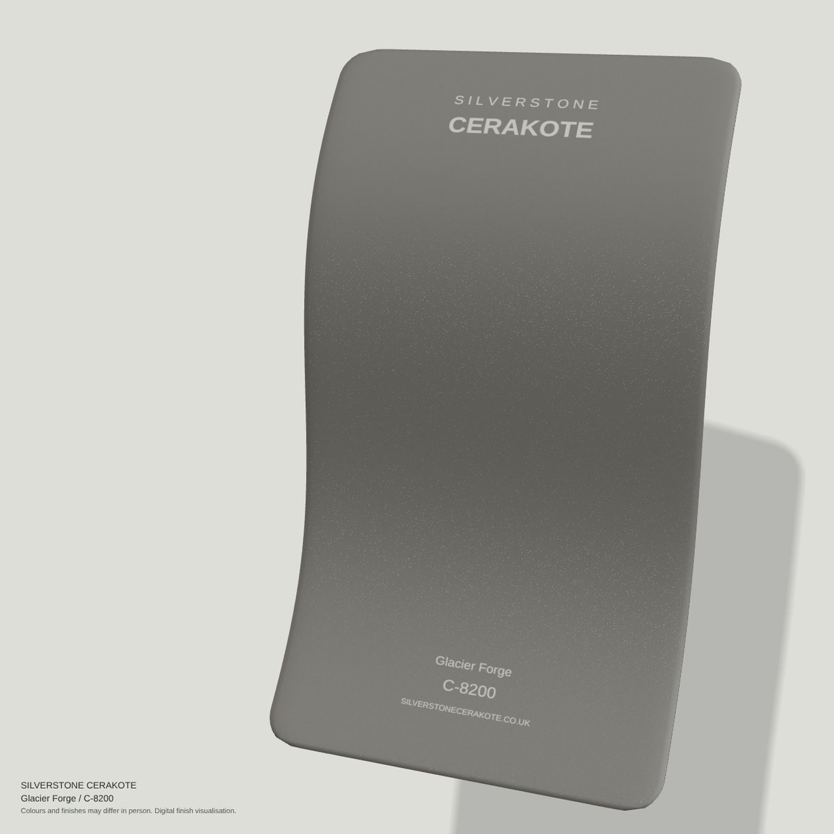 Glacier Forge C-8200 Cerakote finish on a Silverstone Cerakote sample swatch (digital visualisation)