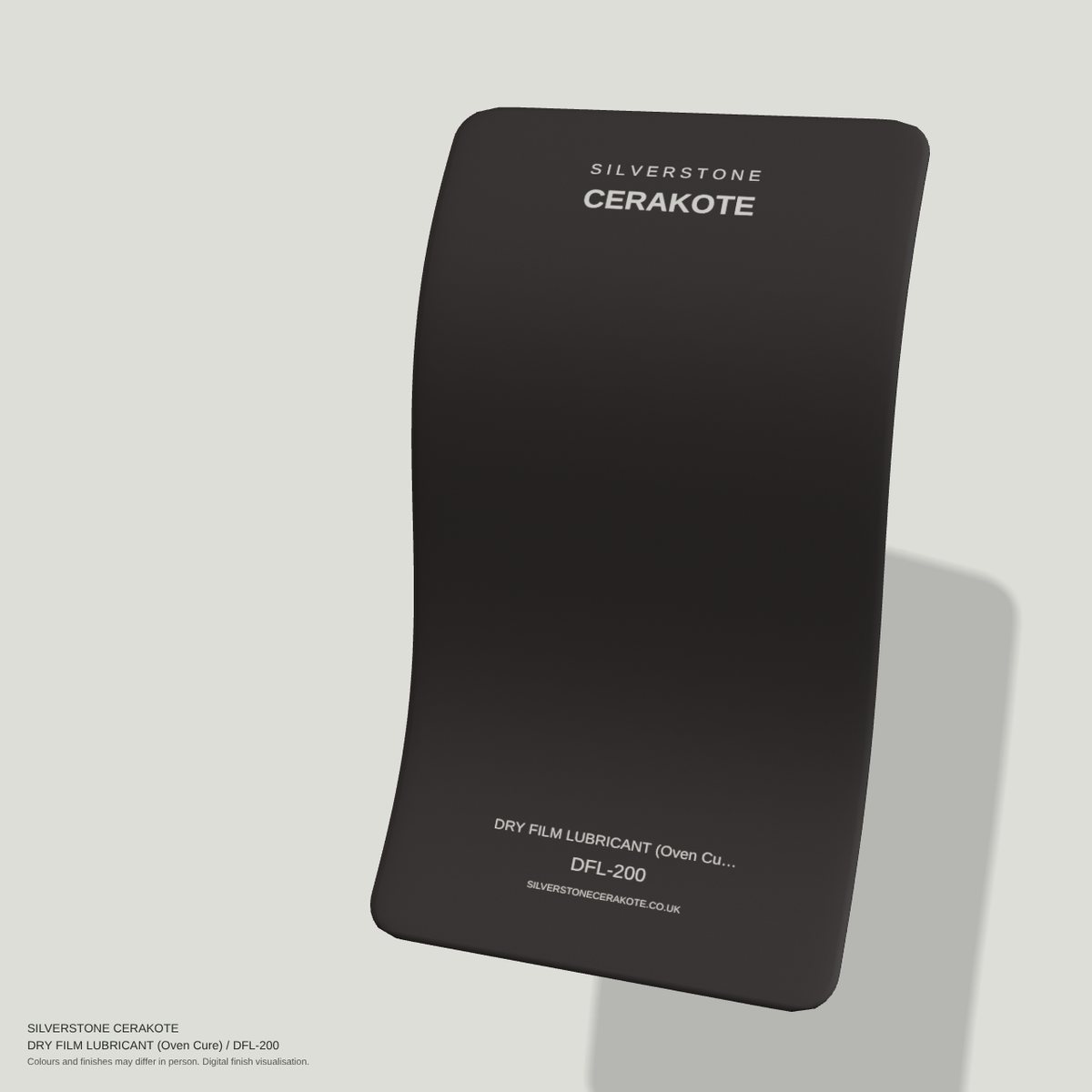 DRY FILM LUBRICANT (Oven Cure) DFL-200 Cerakote finish on a Silverstone Cerakote sample swatch (digital visualisation)