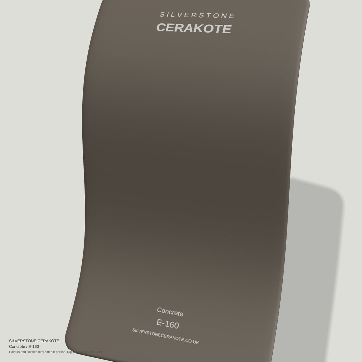 Concrete E-160 Cerakote finish on a Silverstone Cerakote sample swatch (digital visualisation)
