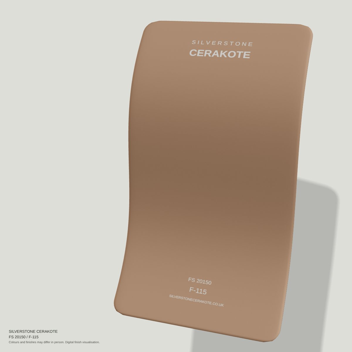 FS 20150 F-115 Cerakote finish on a Silverstone Cerakote sample swatch (digital visualisation)