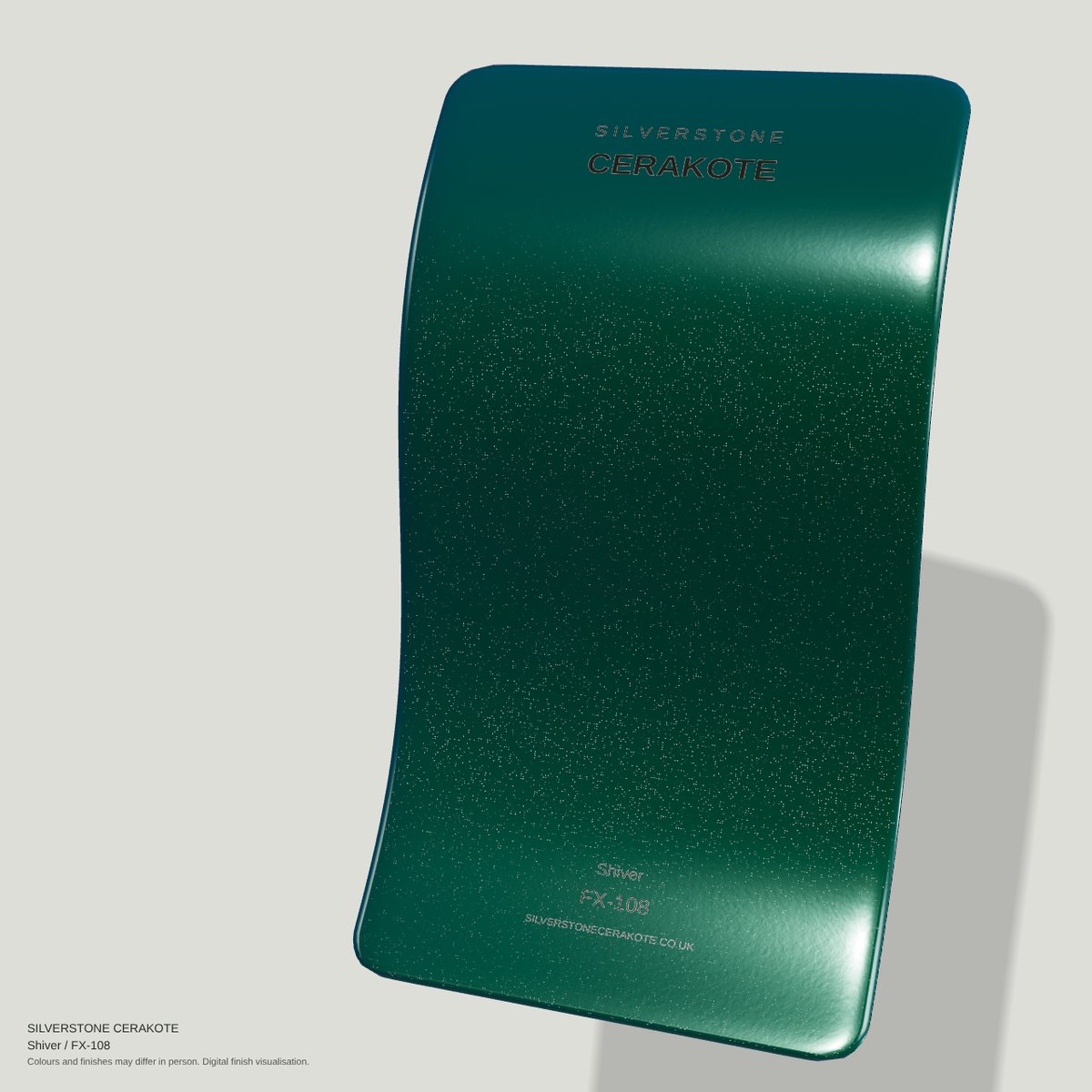 Shiver FX-108 Cerakote finish on a Silverstone Cerakote sample swatch (digital visualisation)