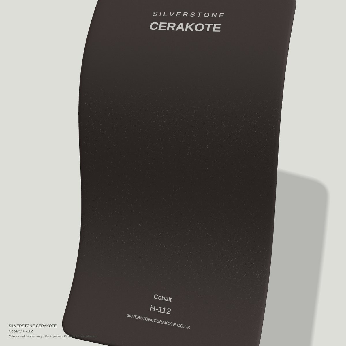 Cobalt H-112 Cerakote finish on a Silverstone Cerakote sample swatch (digital visualisation)
