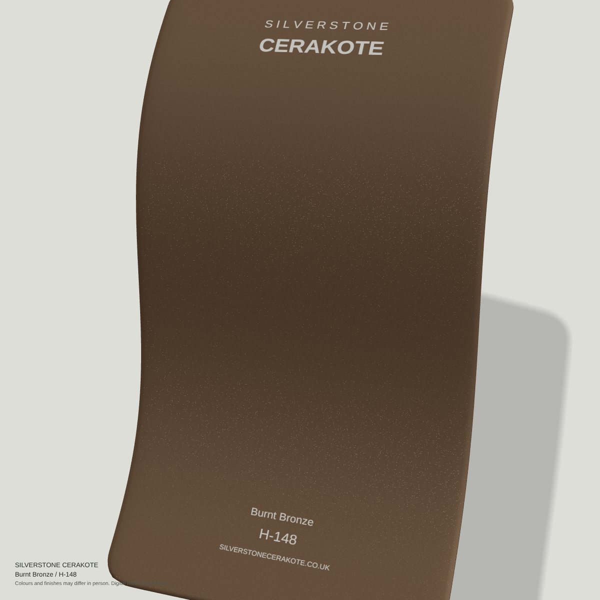 Burnt Bronze H-148 Cerakote finish on a Silverstone Cerakote sample swatch (digital visualisation)