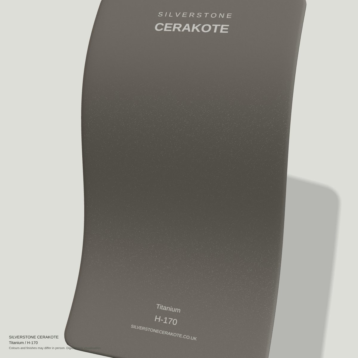 Titanium H-170 Cerakote finish on a Silverstone Cerakote sample swatch (digital visualisation)