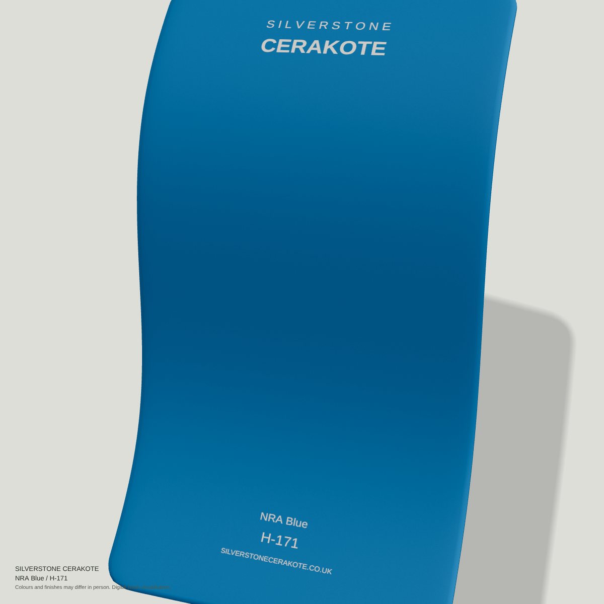 NRA Blue H-171 Cerakote finish on a Silverstone Cerakote sample swatch (digital visualisation)