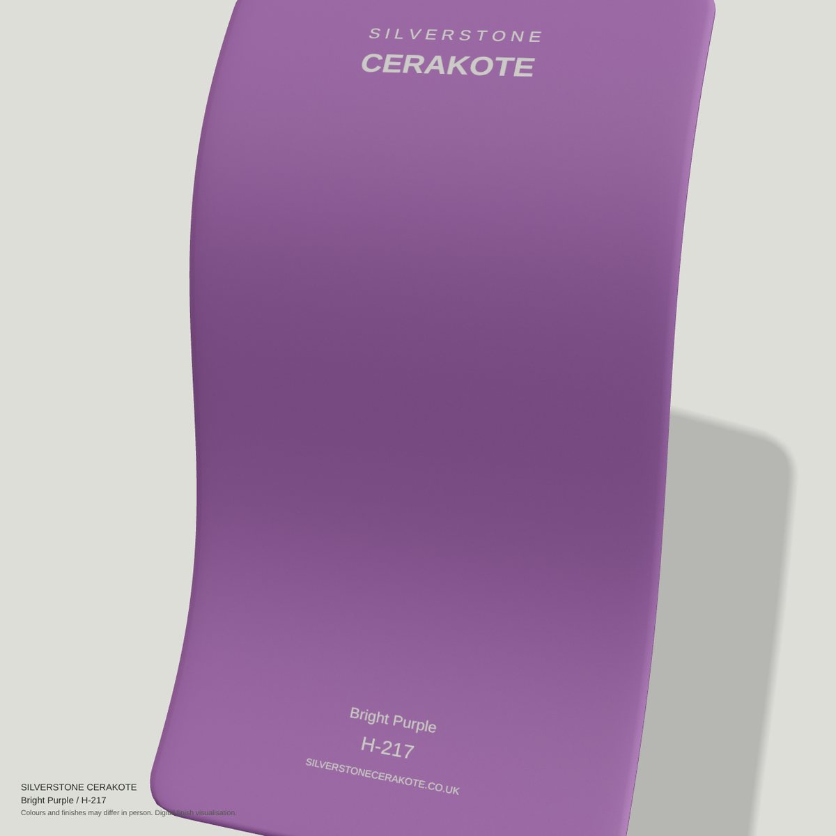 Bright Purple H-217 Cerakote finish on a Silverstone Cerakote sample swatch (digital visualisation)