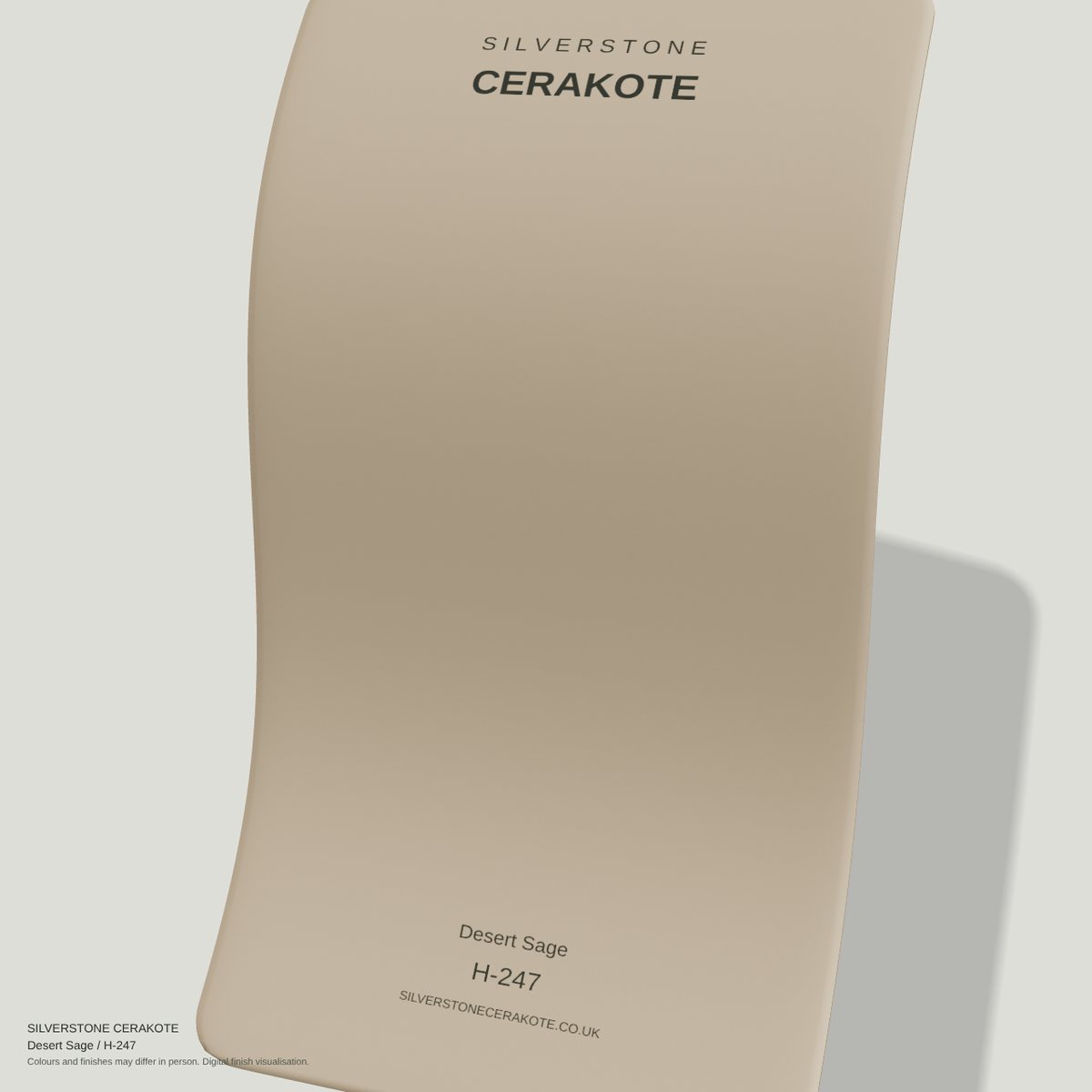 Desert Sage H-247 Cerakote finish on a Silverstone Cerakote sample swatch (digital visualisation)