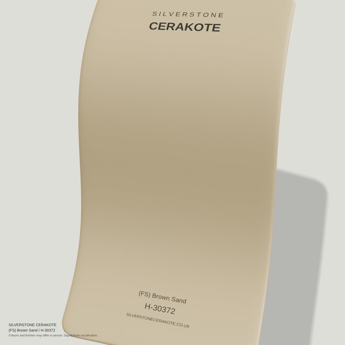 (FS) Brown Sand H-30372 Cerakote finish on a Silverstone Cerakote sample swatch (digital visualisation)