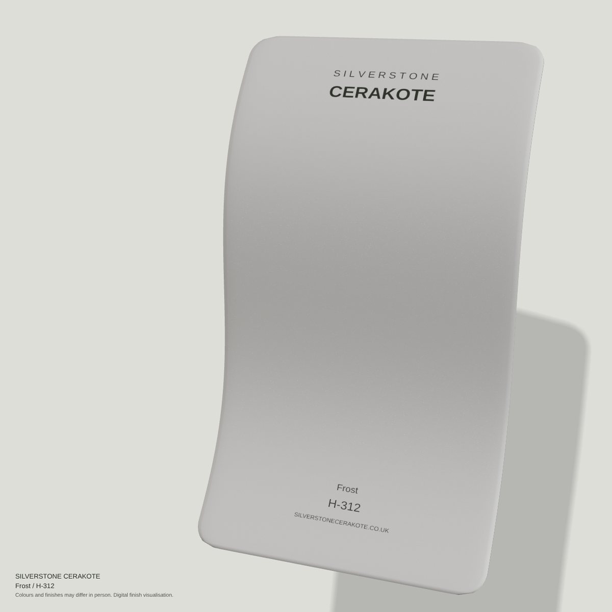 Frost H-312 Cerakote finish on a Silverstone Cerakote sample swatch (digital visualisation)