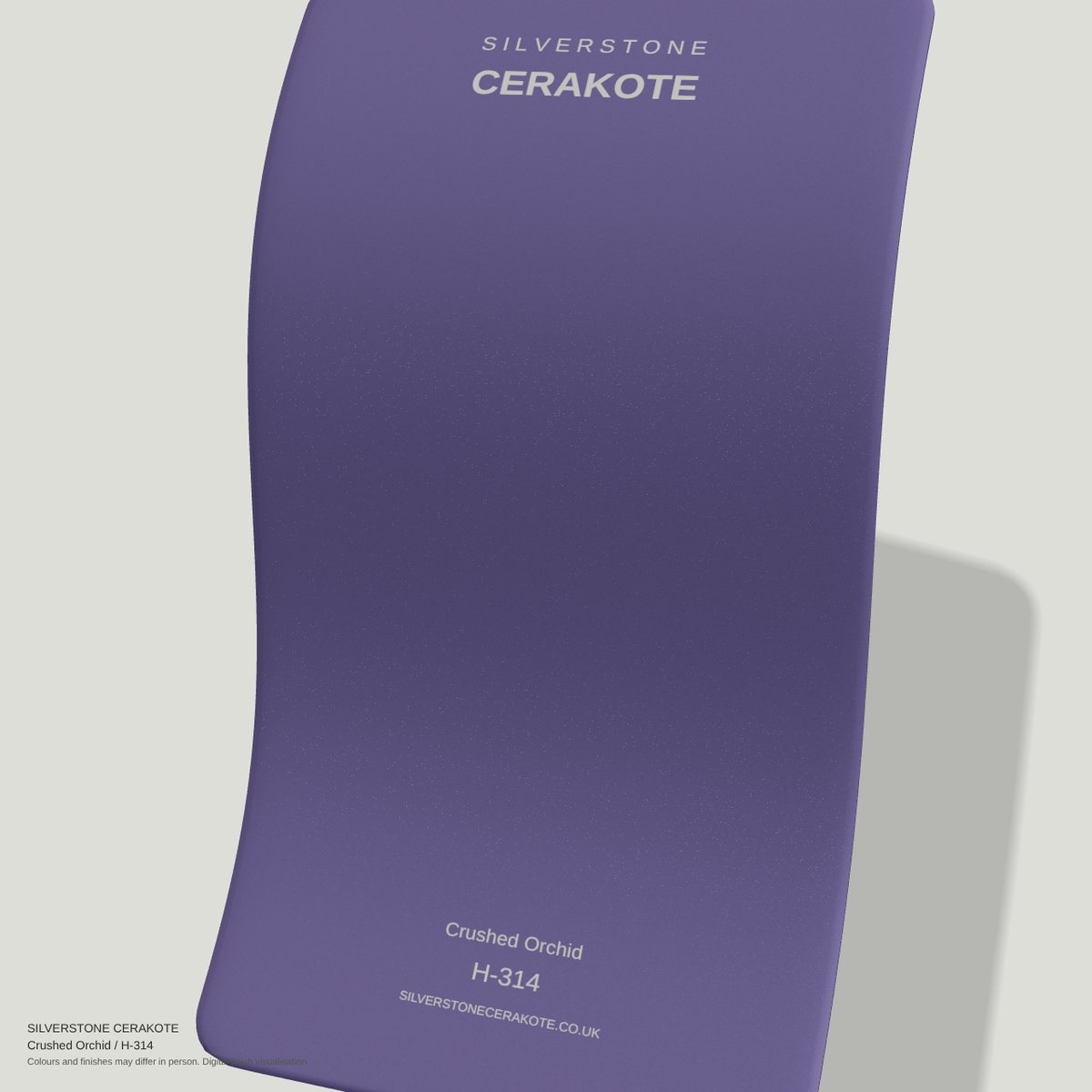Crushed Orchid H-314 Cerakote finish on a Silverstone Cerakote sample swatch (digital visualisation)