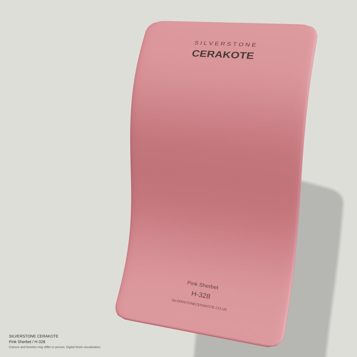 Pink Sherbet H-328 Cerakote finish on a Silverstone Cerakote sample swatch (digital visualisation)