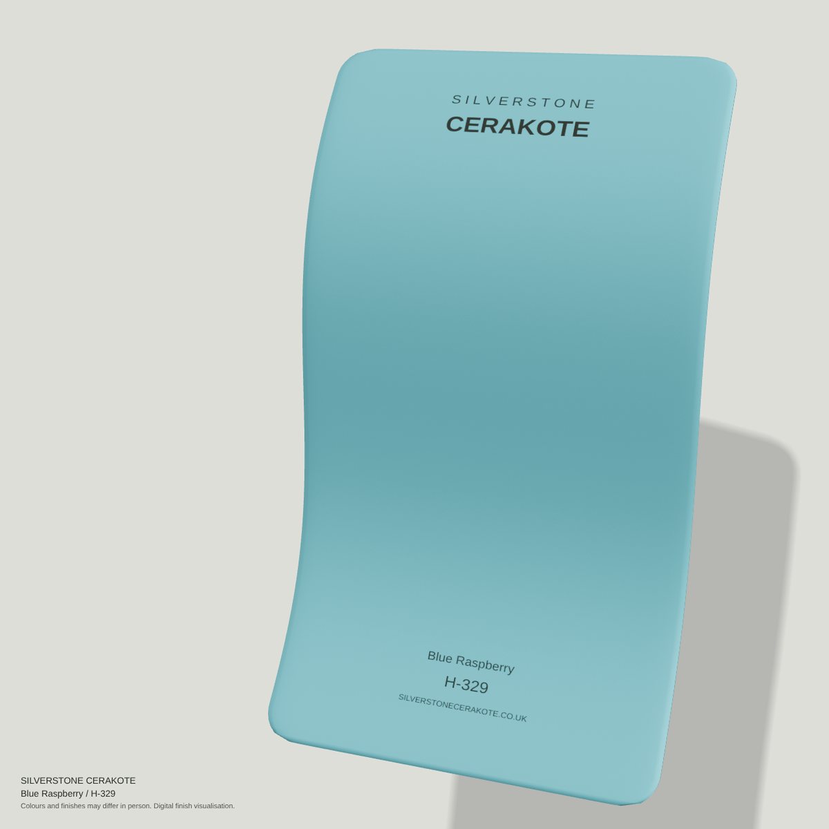 Blue Raspberry H-329 Cerakote finish on a Silverstone Cerakote sample swatch (digital visualisation)