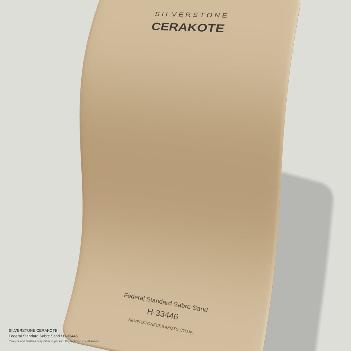 Federal Standard Sabre Sand H-33446 Cerakote finish on a Silverstone Cerakote sample swatch (digital visualisation)