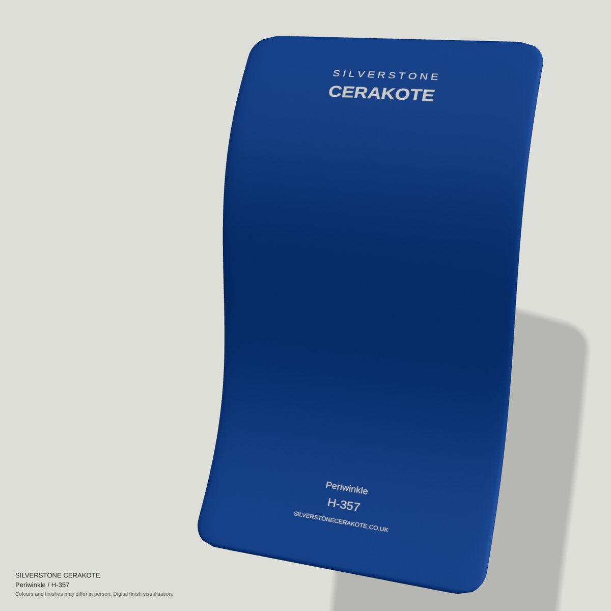 Periwinkle H-357 Cerakote finish on a Silverstone Cerakote sample swatch (digital visualisation)