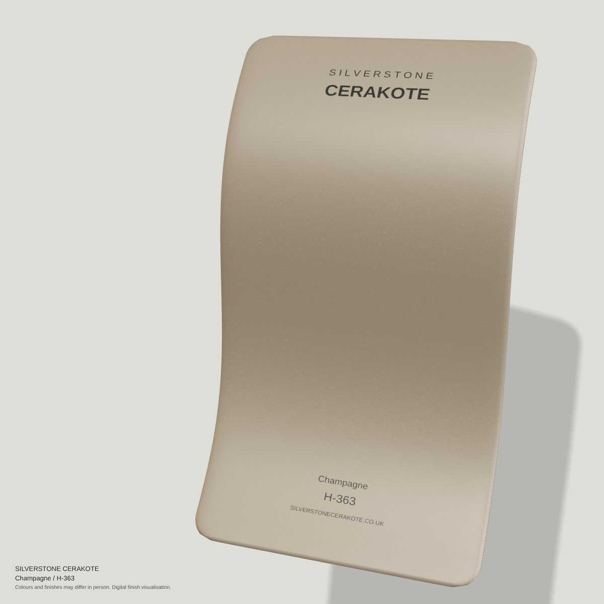 Champagne H-363 Cerakote finish on a Silverstone Cerakote sample swatch (digital visualisation)