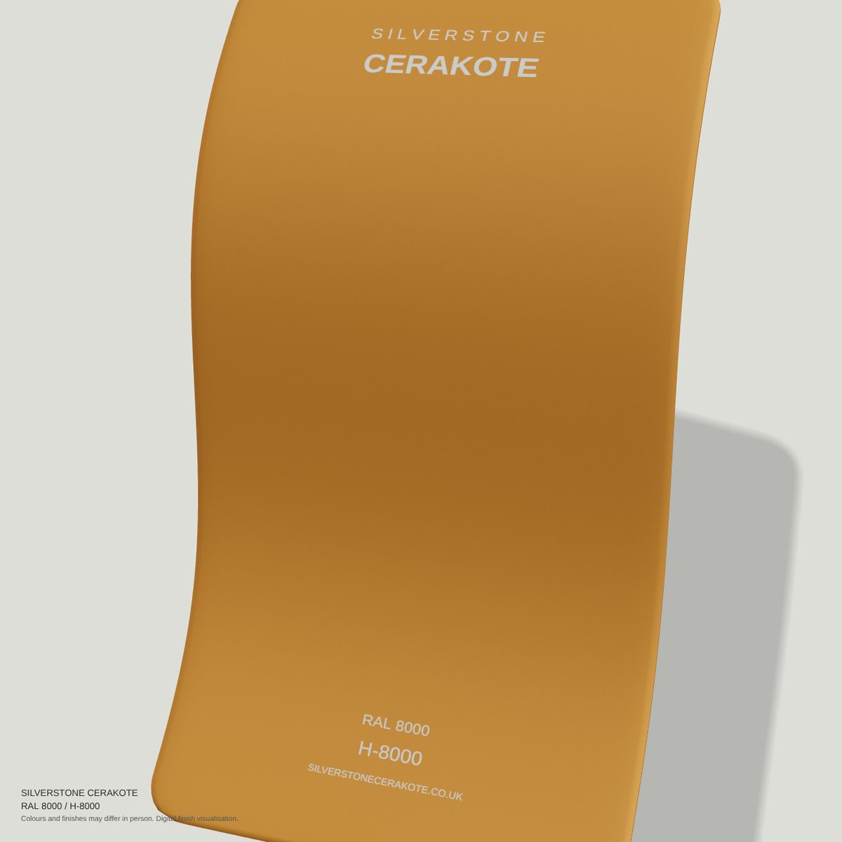 RAL 8000 H-8000 Cerakote finish on a Silverstone Cerakote sample swatch (digital visualisation)