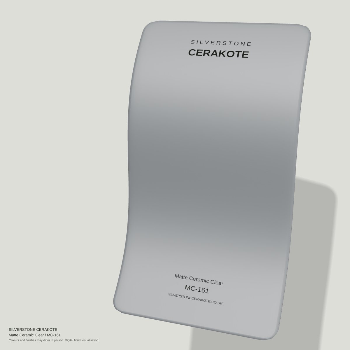 Matte Ceramic Clear MC-161 Cerakote finish on a Silverstone Cerakote sample swatch (digital visualisation)