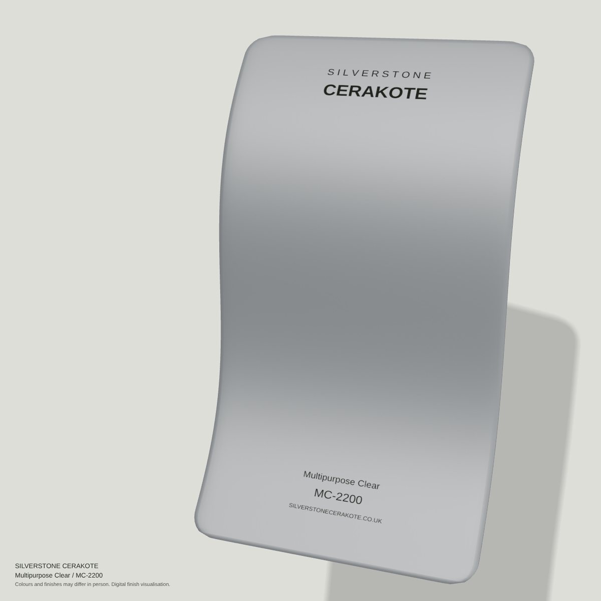 Multipurpose Clear MC-2200 Cerakote finish on a Silverstone Cerakote sample swatch (digital visualisation)