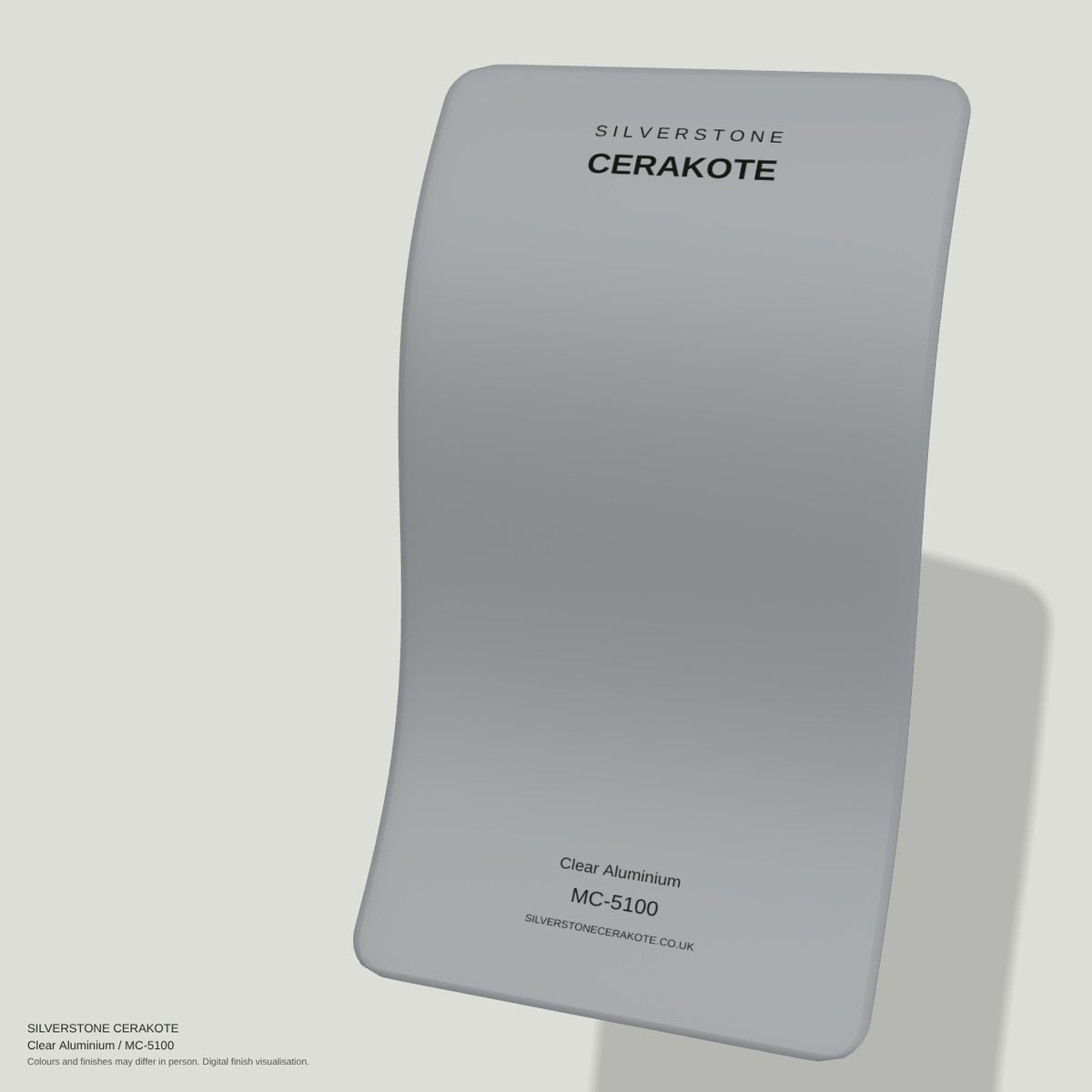 Clear Aluminium MC-5100 Cerakote finish on a Silverstone Cerakote sample swatch (digital visualisation)
