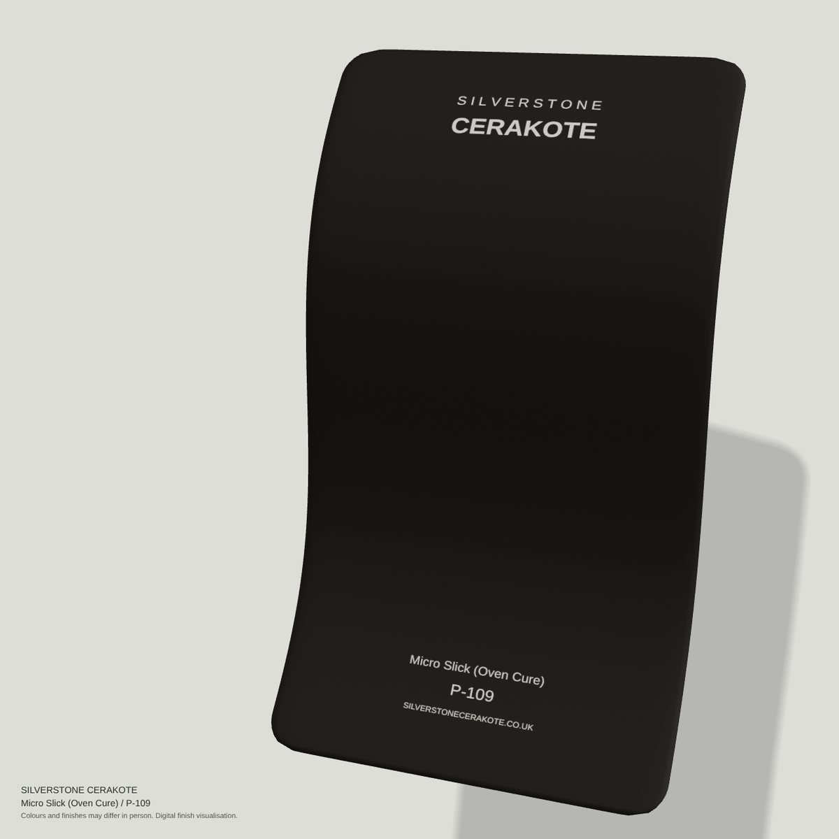 Micro Slick (Oven Cure) P-109 Cerakote finish on a Silverstone Cerakote sample swatch (digital visualisation)