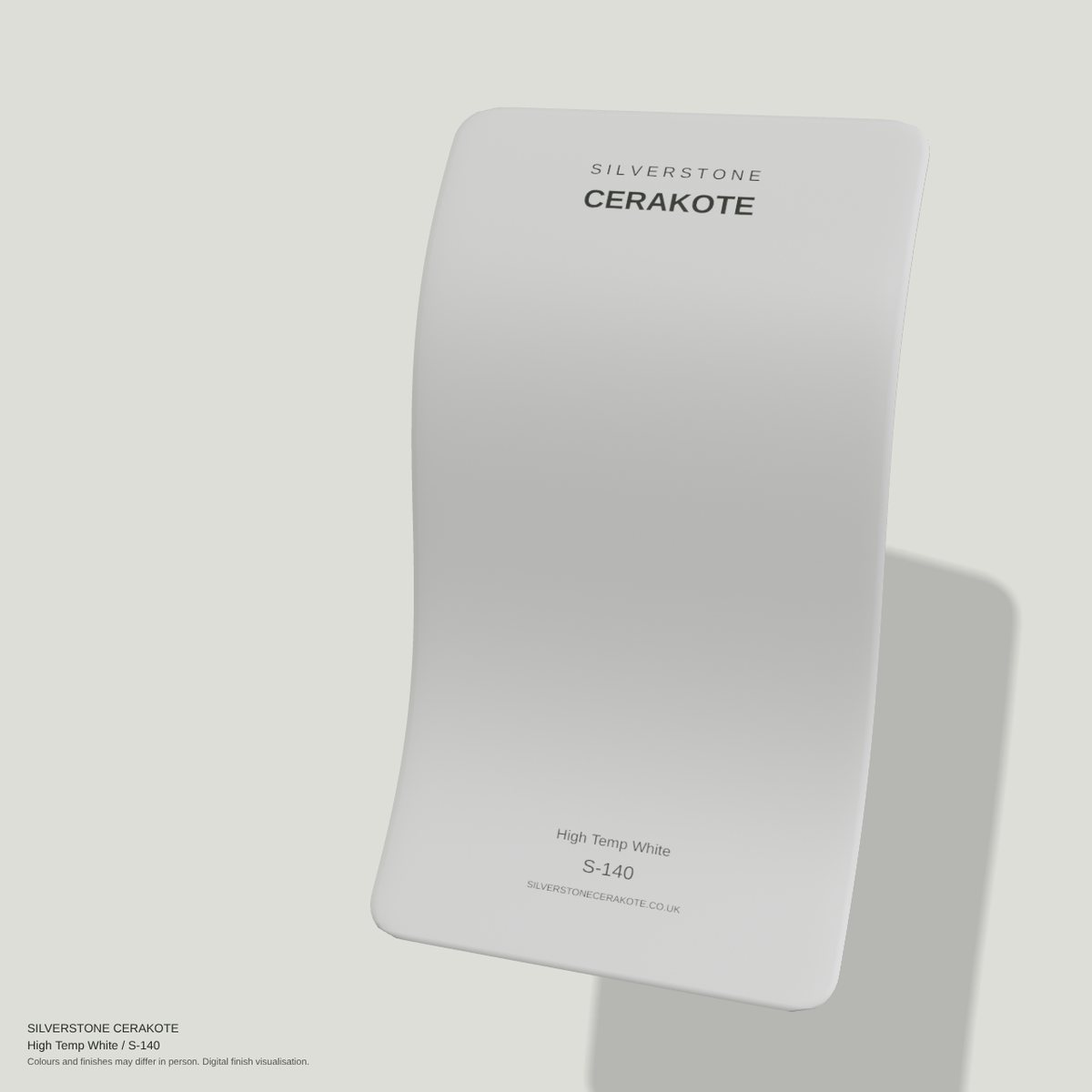 High Temp White S-140 Cerakote finish on a Silverstone Cerakote sample swatch (digital visualisation)
