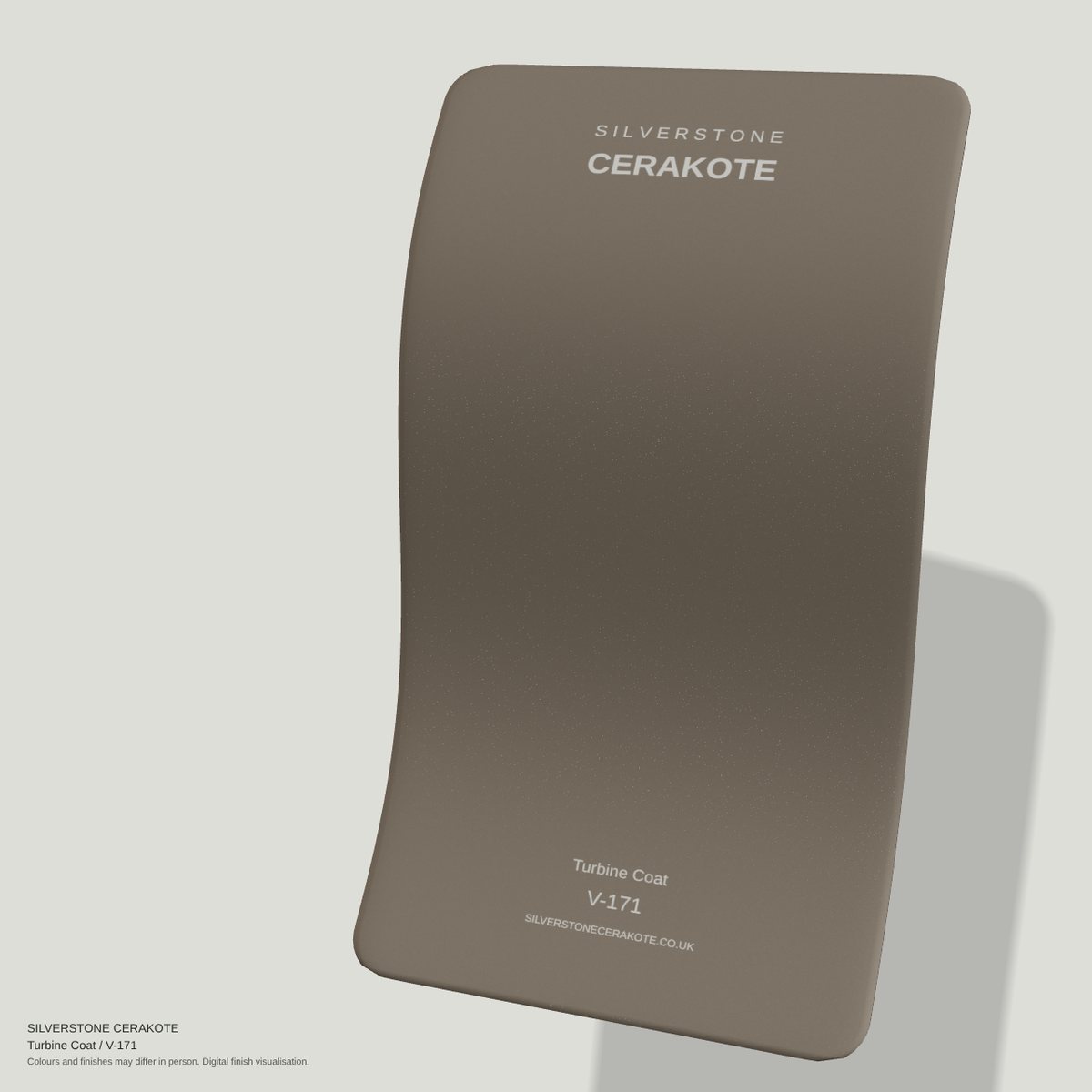 Turbine Coat V-171 Cerakote finish on a Silverstone Cerakote sample swatch (digital visualisation)