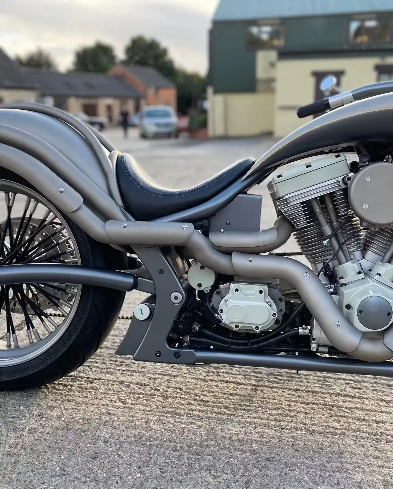 Battistini custom motorcycle with exhaust coated in Titanium