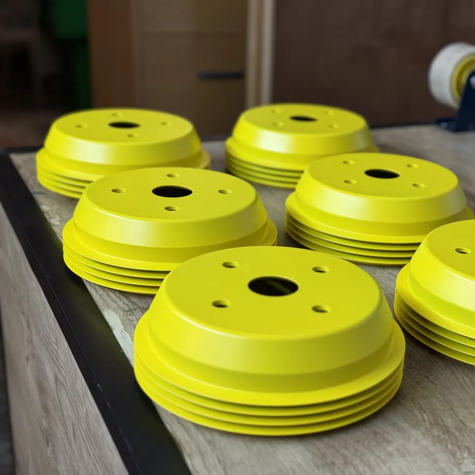 Brake covers coated in Electric Yellow