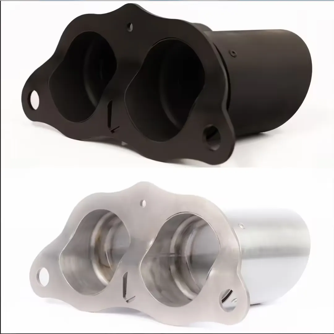 JCR Developments exhaust tips before and after coating in Jet Black