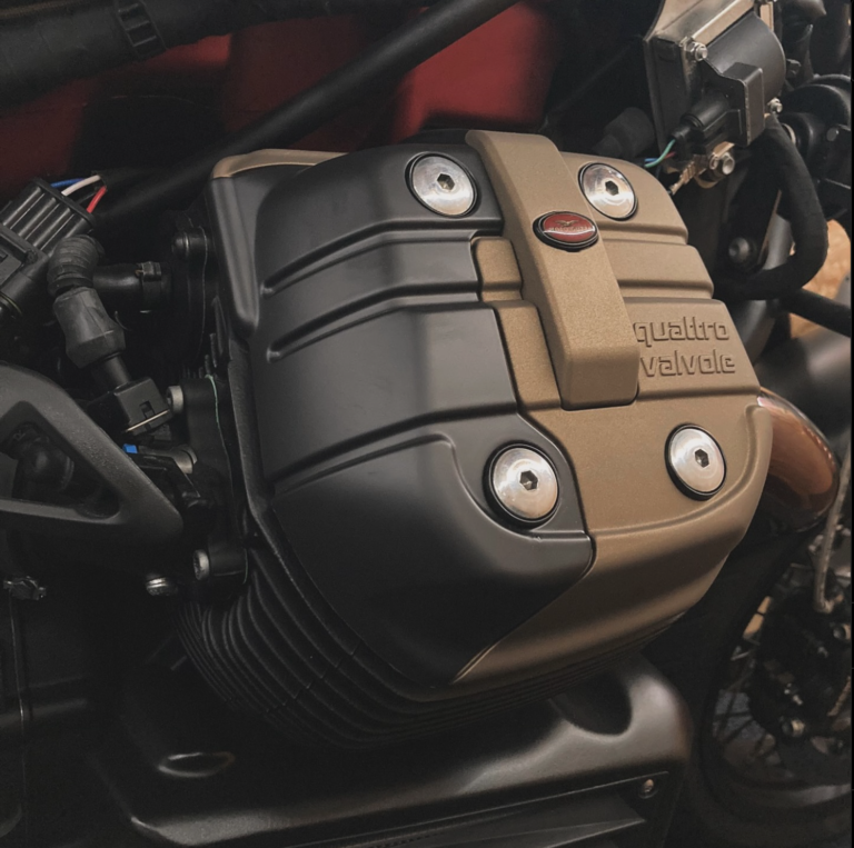 Moto Guzzi Cam Cover Coated in H-148 Burnt Bronze and E-100 Blackout
