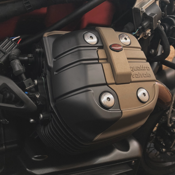 Moto Guzzi Cam Cover Coated in H-148 Burnt Bronze and E-100 Blackout